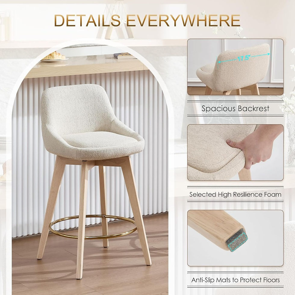 Thumbnail: Swivel Wooden Counter Stools Set of 2 – 26" Upholstered Bar Chairs, Modern Style