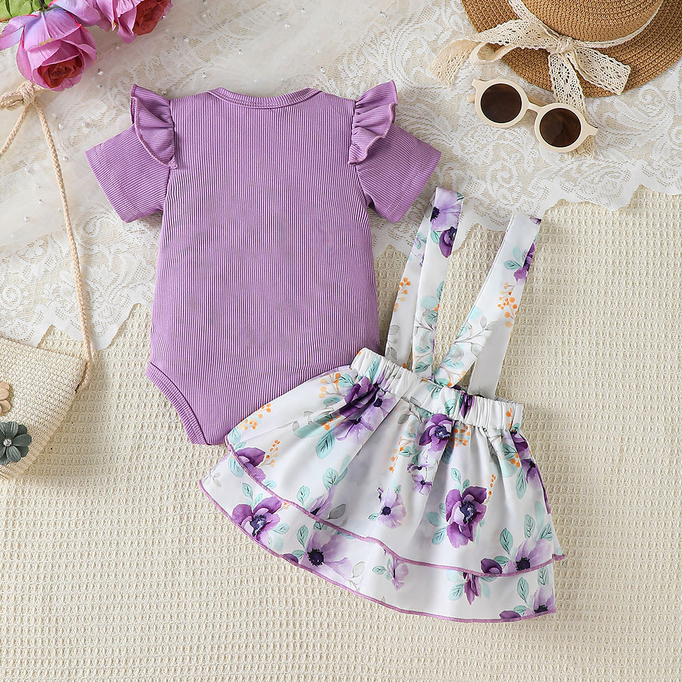 Thumbnail: Baby Girl Flying Sleeve Top & Floral Suspender Skirt 2-Piece Outfit