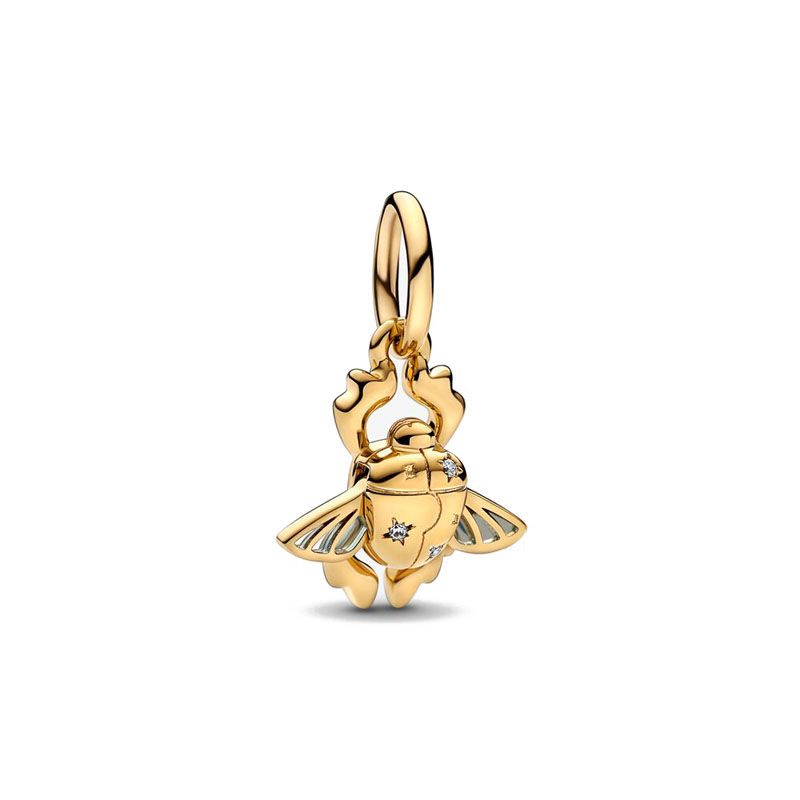 Thumbnail: Golden Love Heart Charm with Sun Lock and Key Bead Pendant for Bracelets