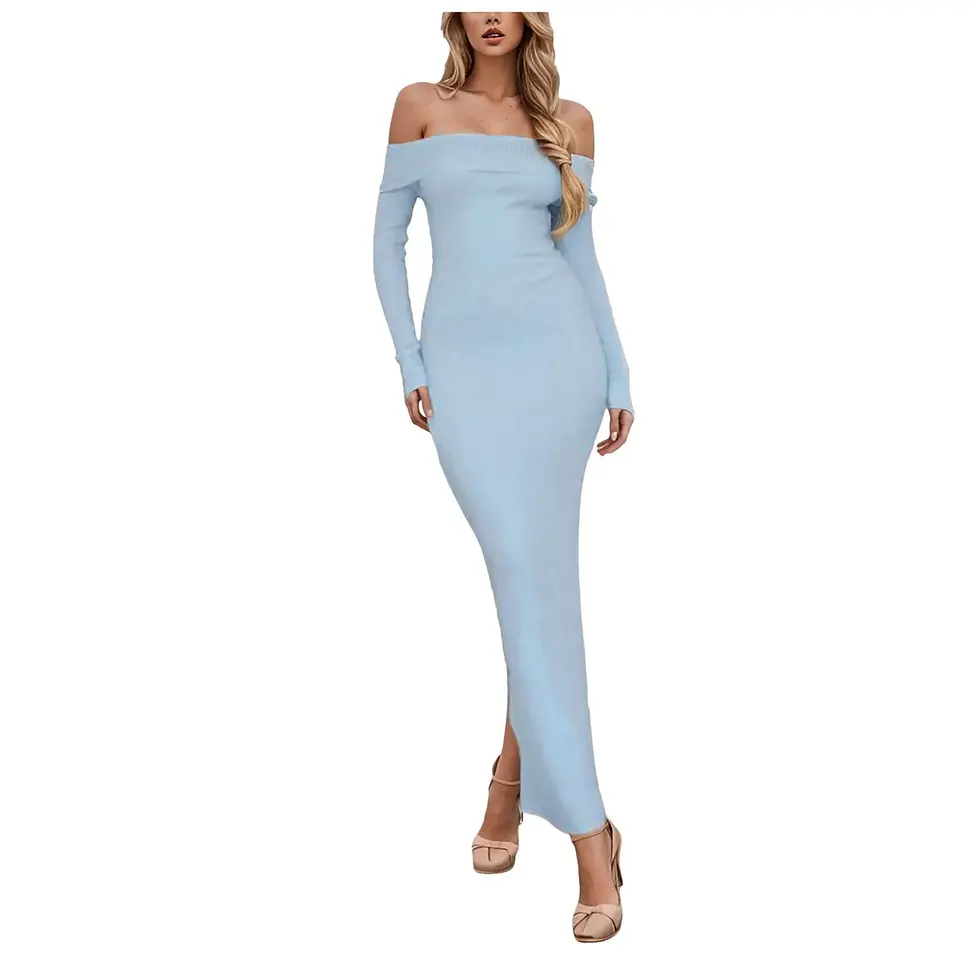 Thumbnail: Cocktail Party Dress for Women Fall Long Sleeve Off Shoulder Slimming Wrap Dress