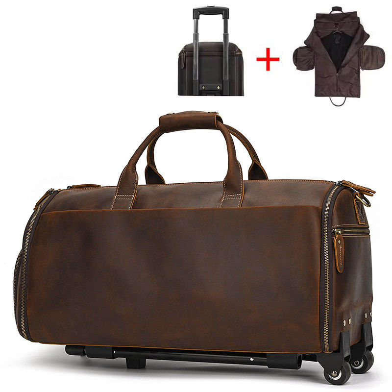 Thumbnail: Crazy Horse Leather Suit Travel Duffel – Foldable Bag with Shoe Pocket