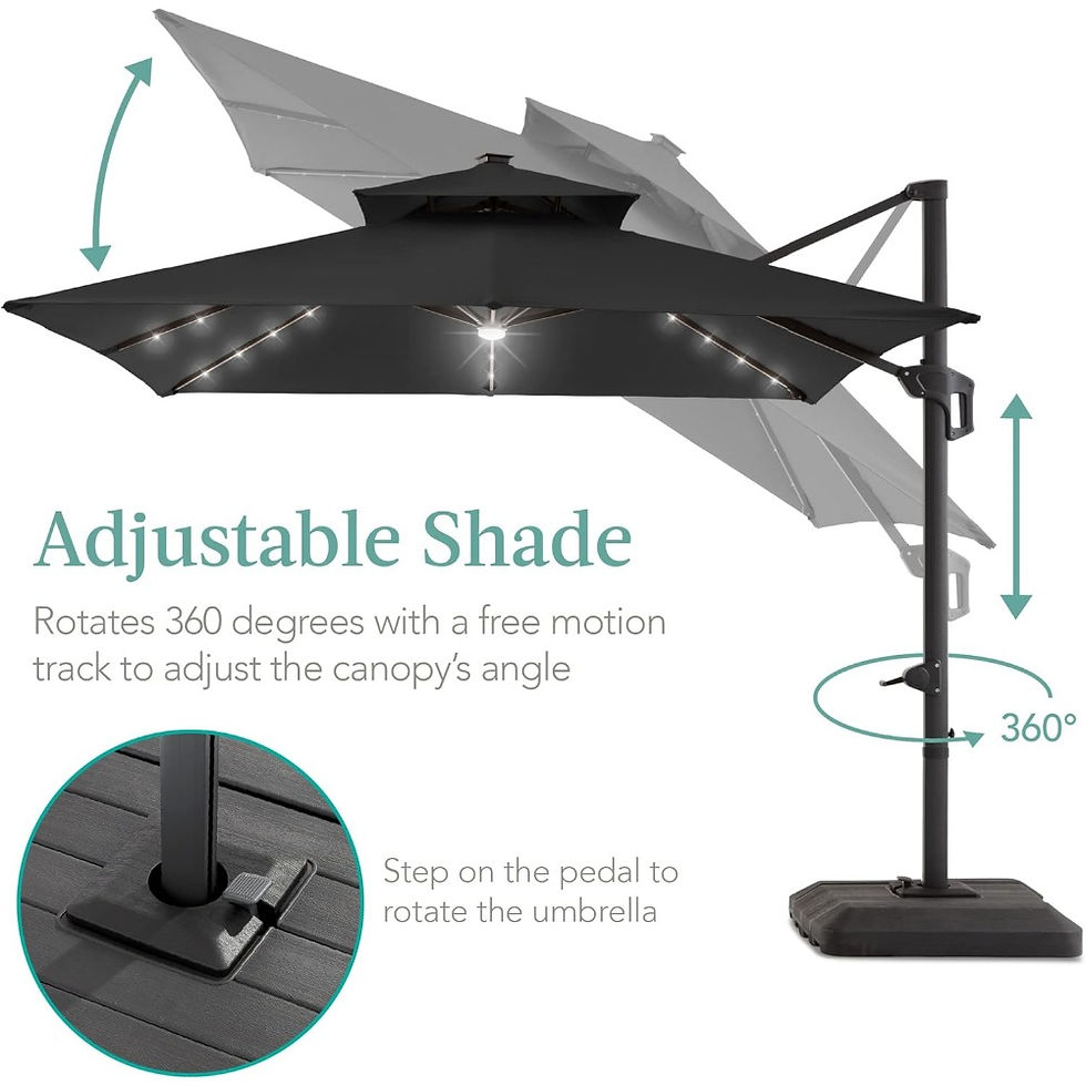 Thumbnail: RBXC 10x10FT Cantilever Patio Umbrella with Base and Solar LED Lights