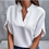 Thumbnail: V-Neck Chiffon Blouse – Solid Color Short Sleeve Summer Casual Top
