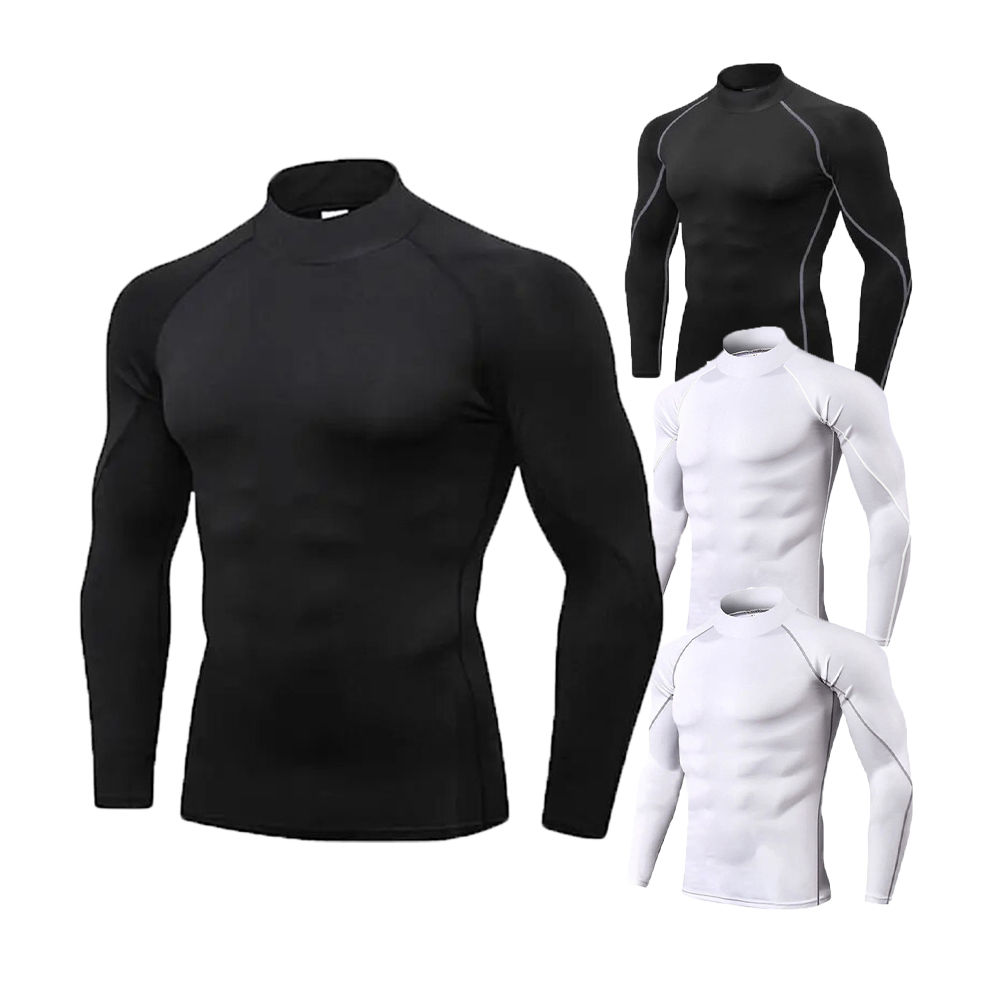 Men’s Turtleneck Compression Sports Top – Quick-Dry, Long Sleeve for Fitness