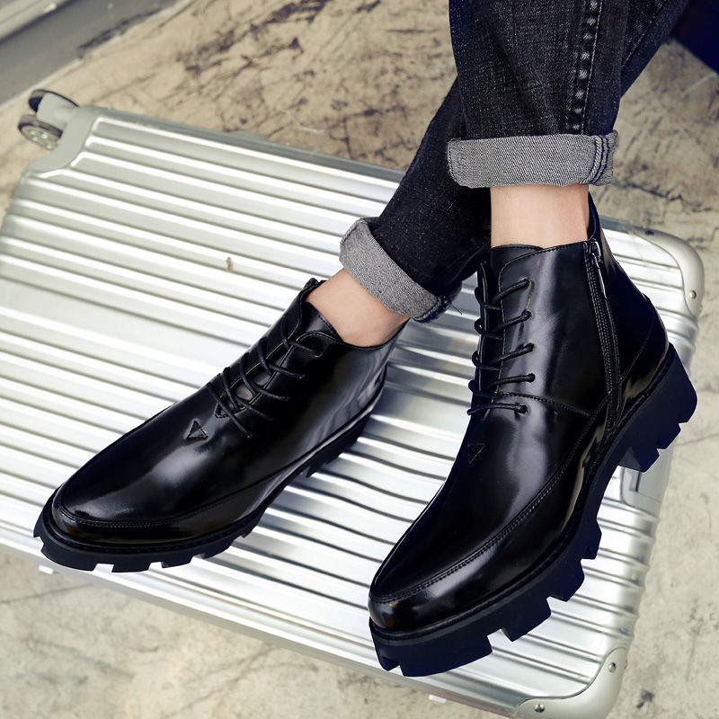 Thumbnail: Mens High Top Platform Leather Ankle Boots Fashion Casual Shoes