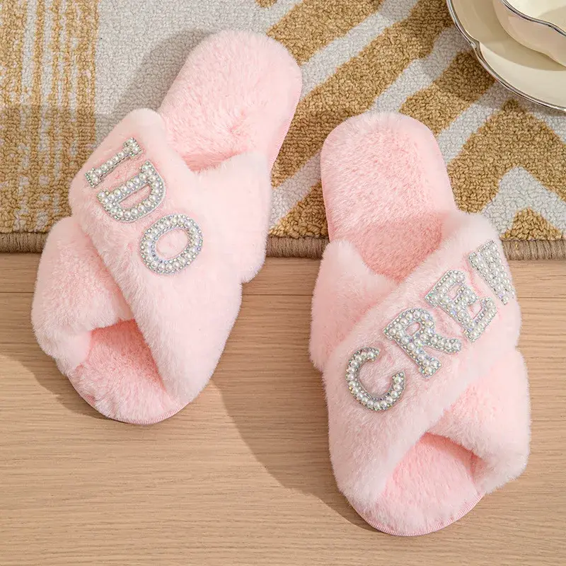 Thumbnail: Pearl Letter Bride Slippers for Women Summer Wedding Party Comfortable Pull On