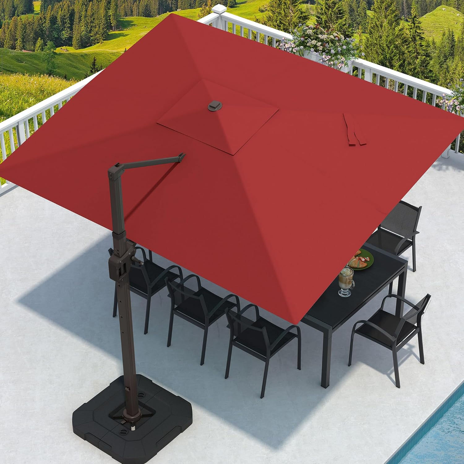 ANGDUO 9' x 12' Cantilever Patio Umbrella with Base,Rectangular Outdoor Umbrella