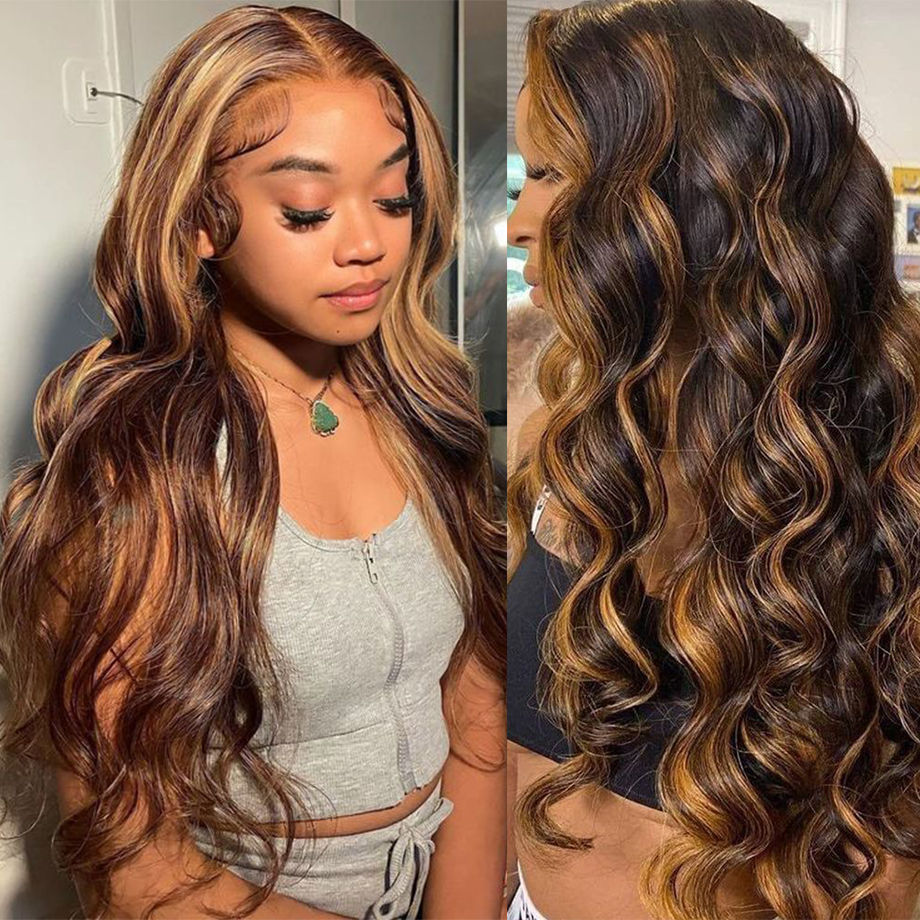 30” Body Wave Lace Wig – Colored Highlights, 13x6/13x4 Brazilian Hair