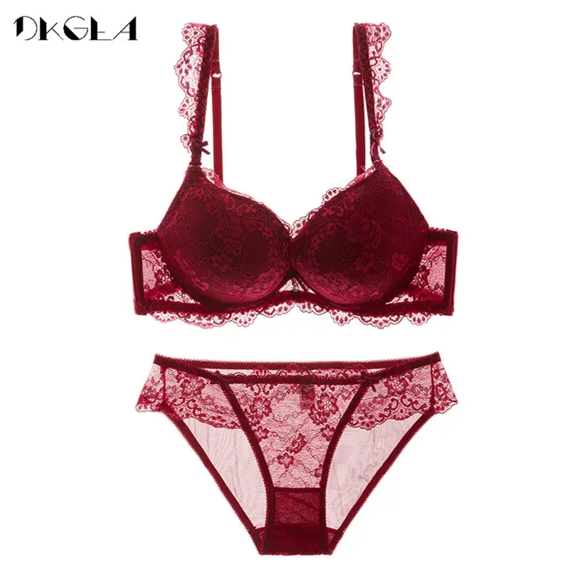 Thumbnail: Women’s Lace Push-Up Bra & Panty Set – Sexy Underwire Underwear with Bow