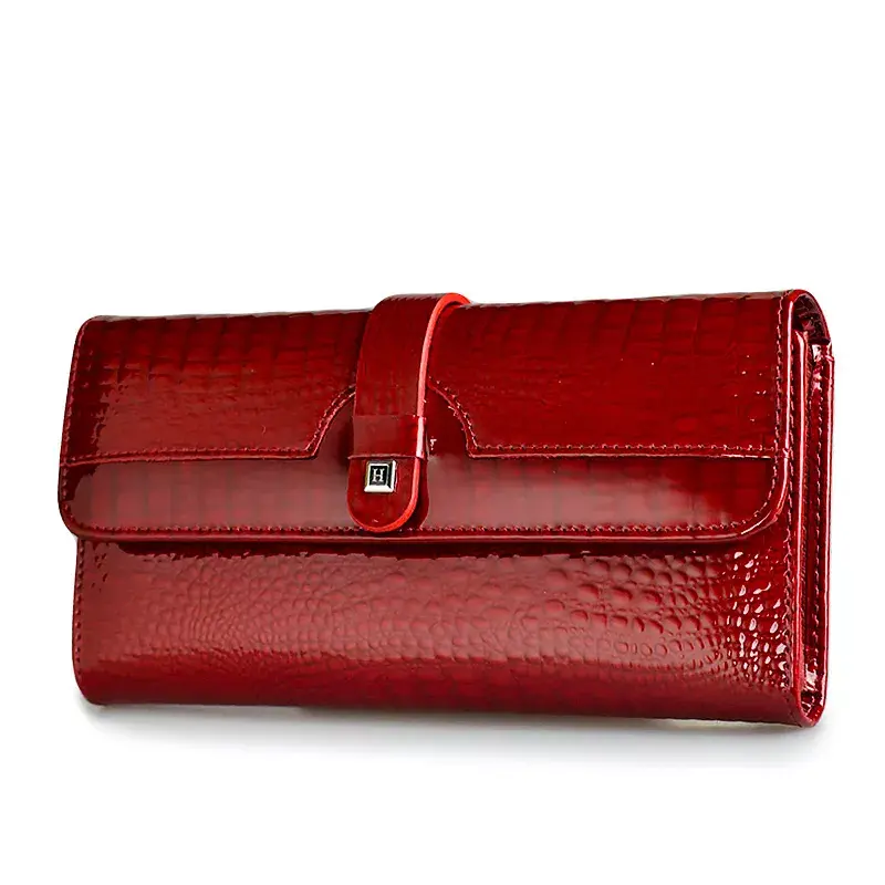 Thumbnail: Leather Alligator Pattern Tri-Fold Long Wallet Luxury Large Capacity Clutch