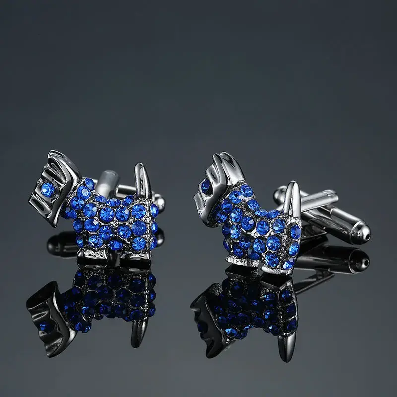 Thumbnail: Blue Crystal Enamel Cufflinks for Men French Shirts Wholesale