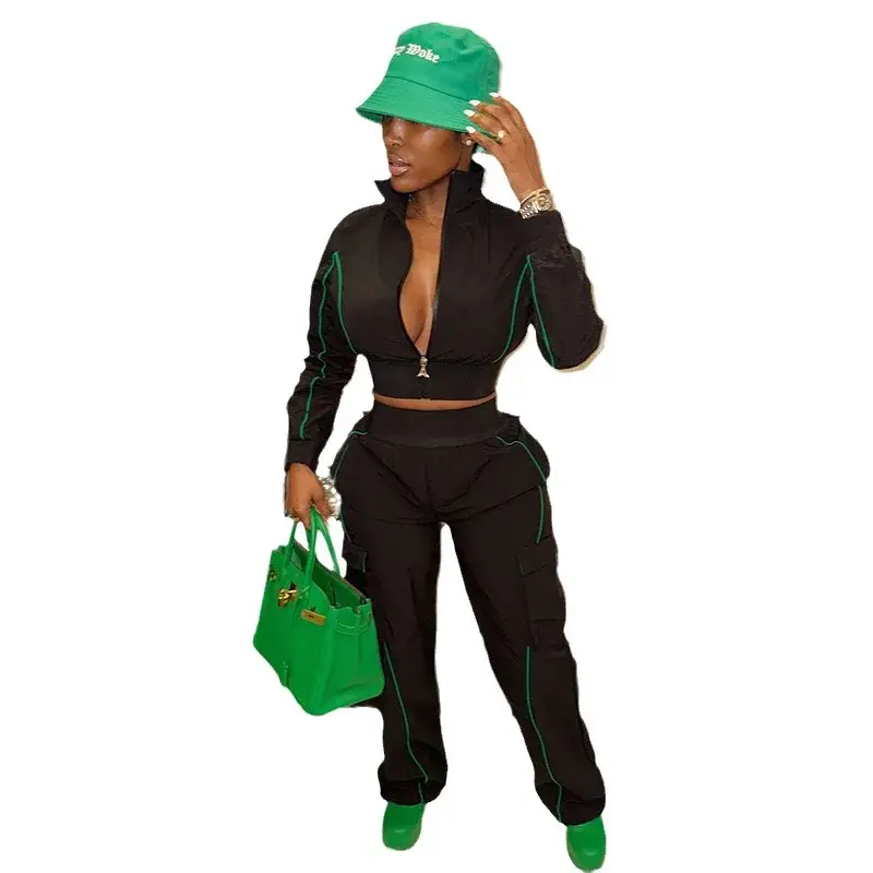Thumbnail: Women's Casual Zipper Jacket and Cargo Pants 2-Piece Set