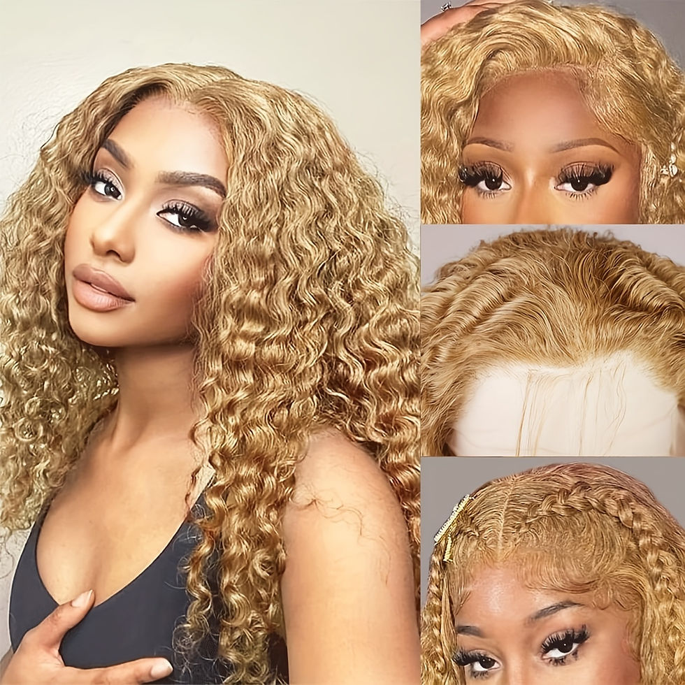 Thumbnail: #27 Honey Blonde Curly 13x6 HD Lace Frontal Wig – 200% Density Brazilian Hair