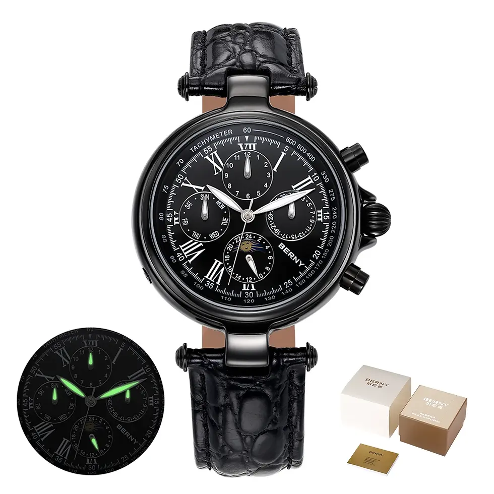 Thumbnail: BERNY Retro Men's Automatic Watch with Moon Phase & Calendar