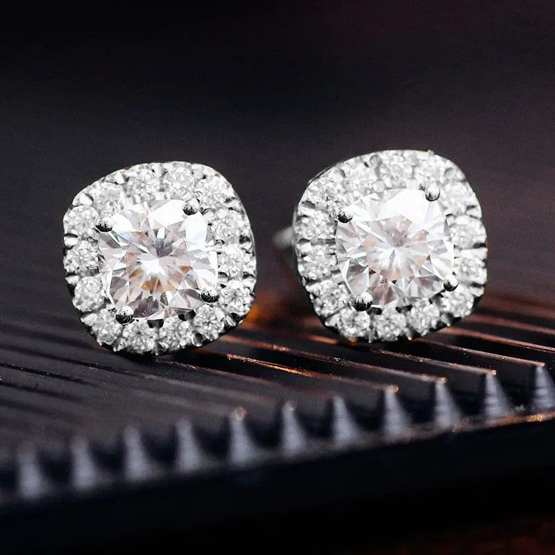 Thumbnail: Sterling Silver Cushion-Cut CZ Stud Earrings for Women