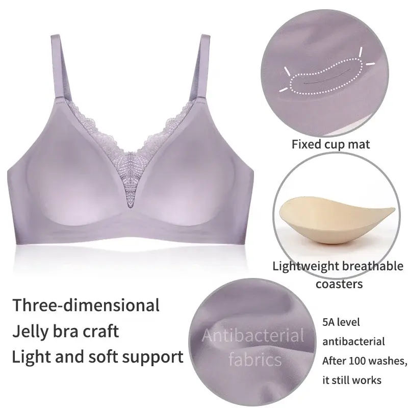 Thumbnail: Women’s Seamless Push-Up Wireless Bra – Glossy Lace Everyday Lingerie