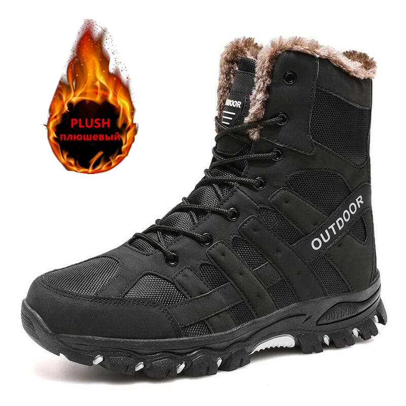 Thumbnail: Mens Winter Warm Snow Boots Lace Up Thick Plush Ankle Outdoor Shoes