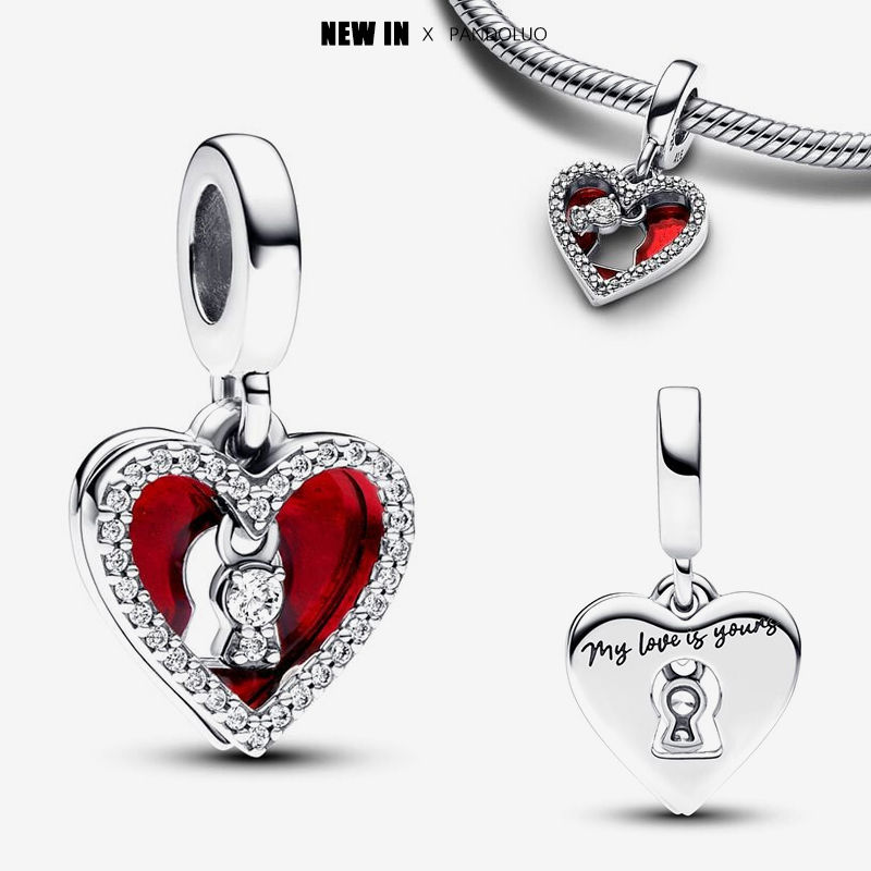 Thumbnail: Sterling Silver Love Pendant Charm Bead Red Pink Blue for DIY Bracelet Jewelry