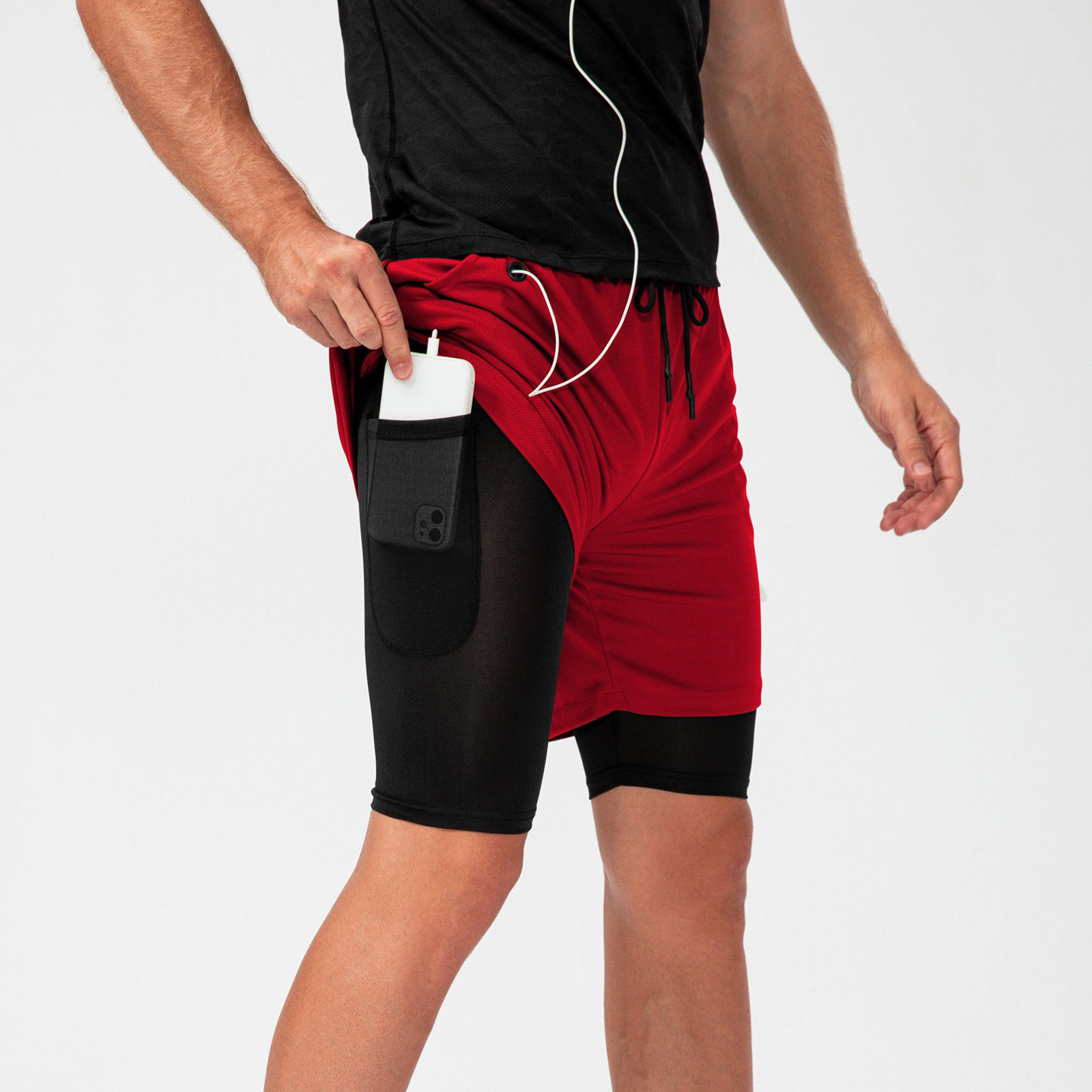 2‑in‑1 Double Layer Men’s Jogger Fitness Shorts with Built‑In Pocket
