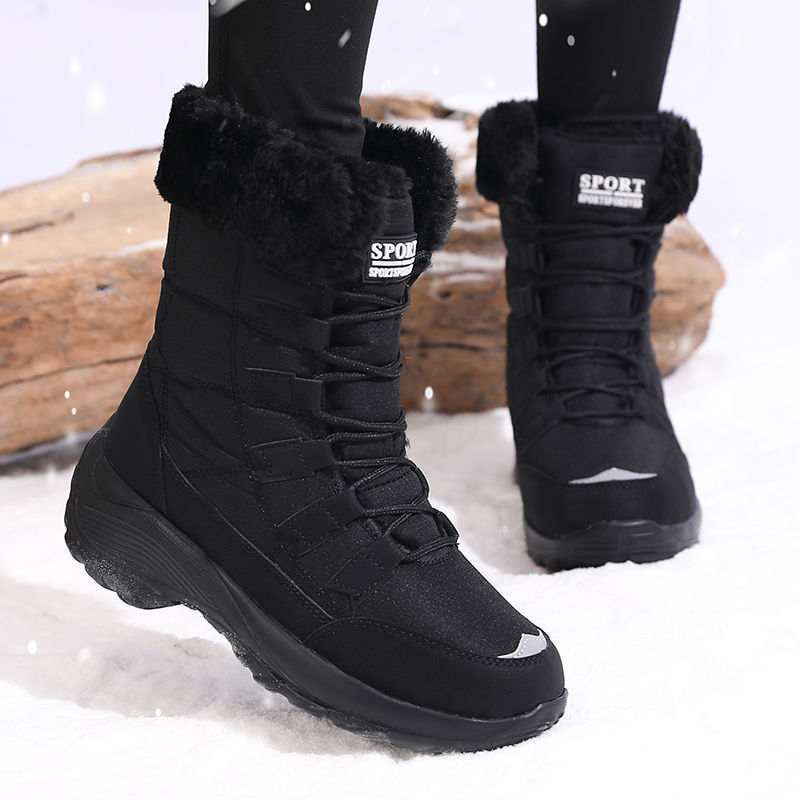 Thumbnail: Womens Slip On Mid Calf Winter Boots with Plush Lining and Comfortable Fit