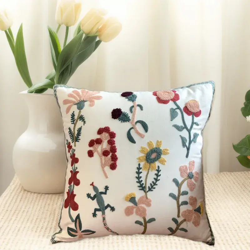 Thumbnail: High Quality Embroidered Cotton Pillow Cover with Elegant Floral Design for Home