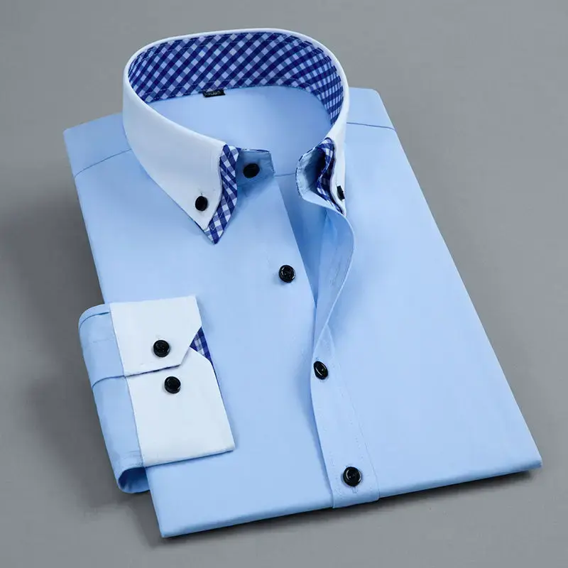 Thumbnail: Men's Non-Iron Double Layer Dress Shirt – Formal Long Sleeve Tuxedo Style