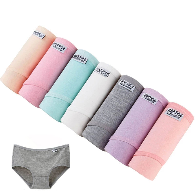 Thumbnail: Women’s 7PCS Cotton Panties Plus Size Mid-Rise Briefs Solid Underwear