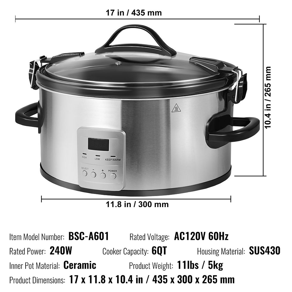Thumbnail: VEVOR 8Qt Digital Slow Cooker with Locking Lid and Ceramic Inner Pot
