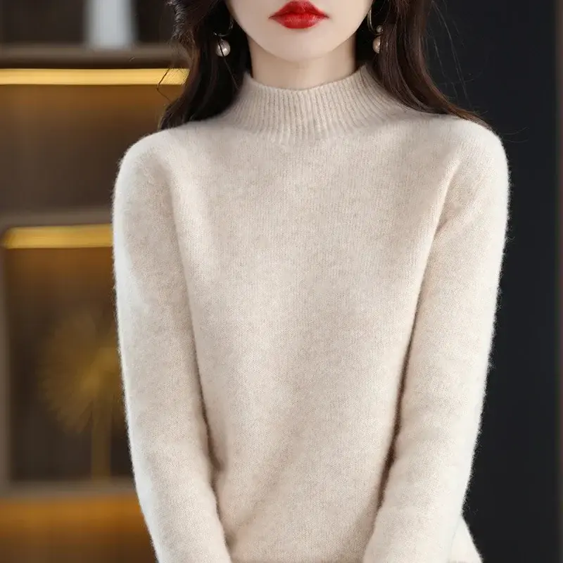 Thumbnail: KANNISAK Women's Slim Fit Half High Collar Sweater – Autumn/Winter Pullover