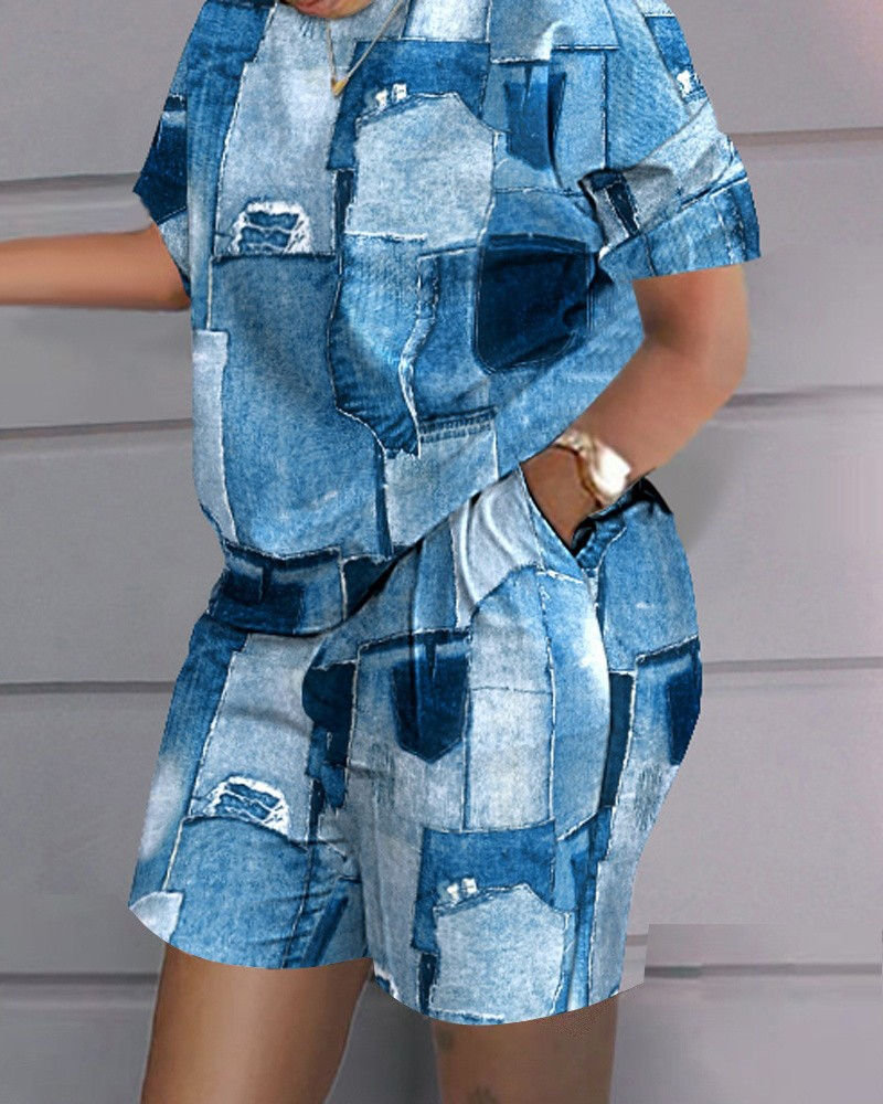 Thumbnail: 2PCS Jogging Outfit Set with Shorts and T Shirt for Women Girls