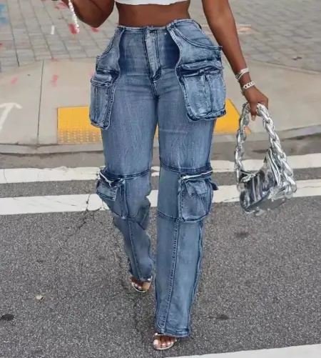 Thumbnail: High‑Waist Straight‑Leg Denim Jeans Women Winter Casual Baggy Pants