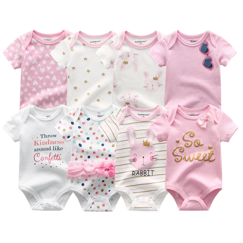 Thumbnail: 8pcs Newborn Baby Romper Set – Short Sleeve Cotton for All Seasons