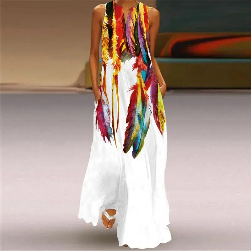 Thumbnail: Women Sleeveless Exaggerated Print Maxi Dress