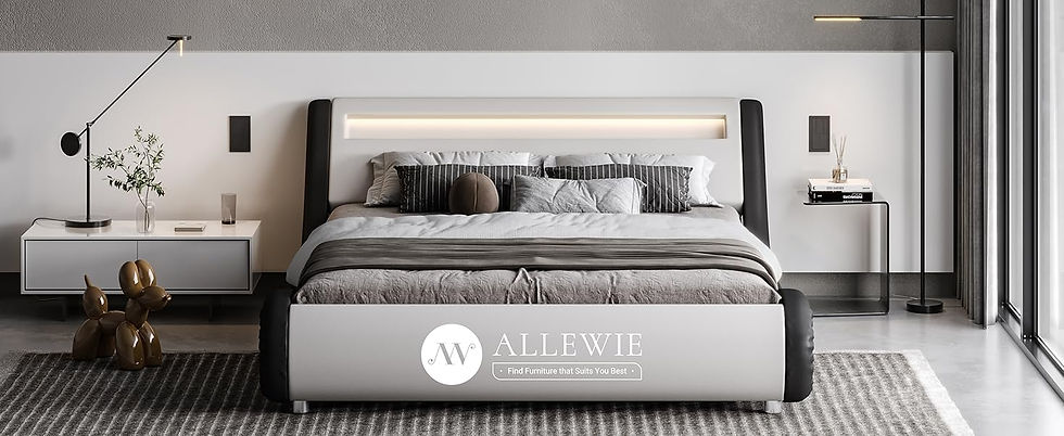 Thumbnail: King Size LED Platform Bed Frame with Adjustable Upholstered Headboard