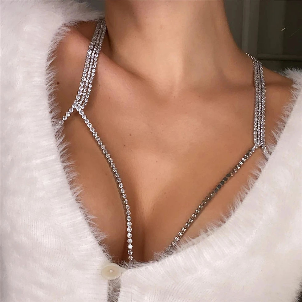 Thumbnail: Women’s Rhinestone Chest Chain Bikini Jewelry, Trendy Summer Body Chain