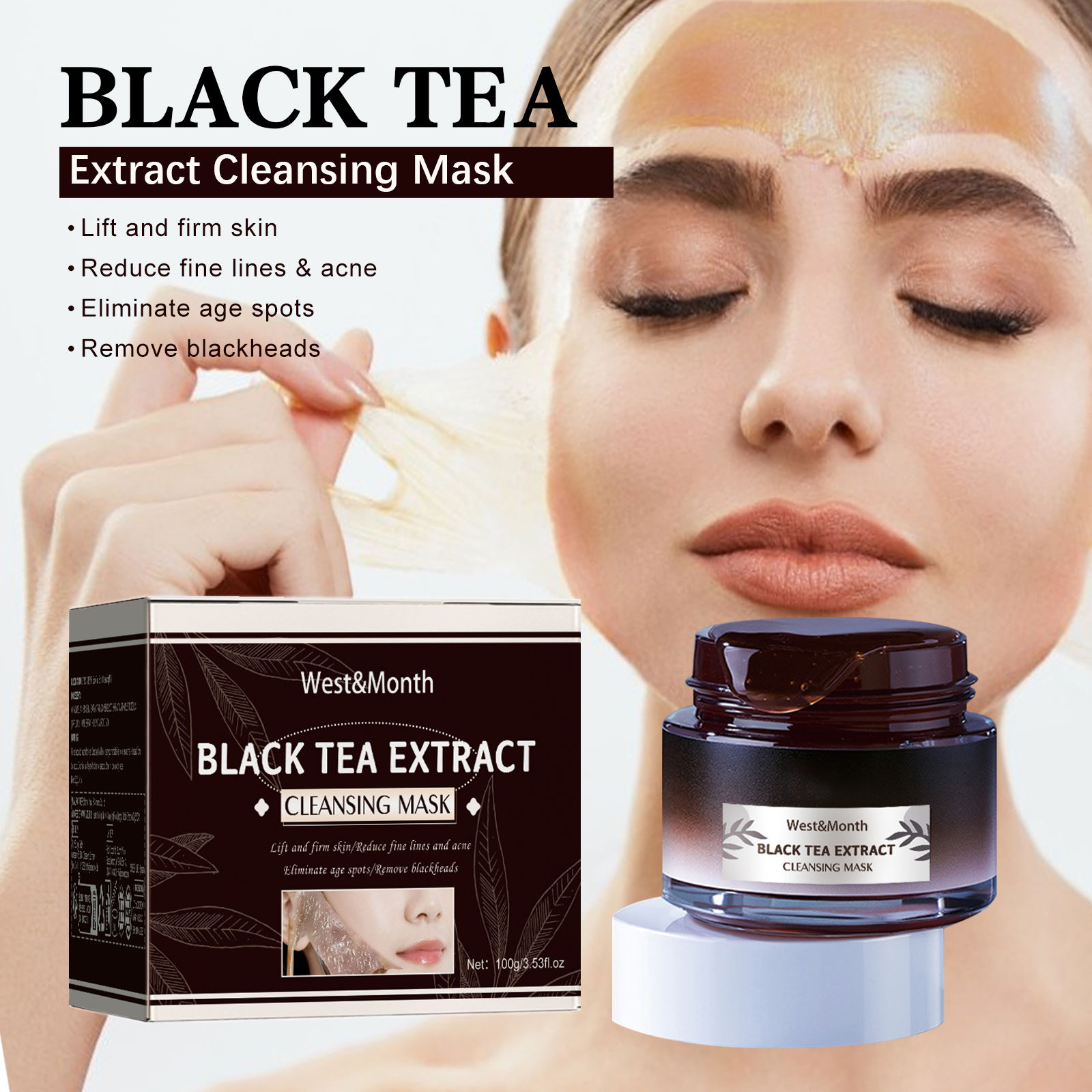 Black Tea Facial Mask for Deep Cleansing Pore Care Brightening and Hydration 60g