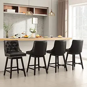 Thumbnail: Set of 2 Swivel Counter Height Bar Stools–26"Upholstered Modern Design with Back