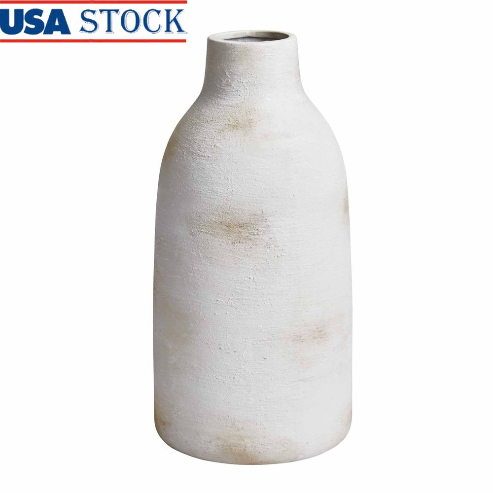 Brushed Wash Ceramic Vase – Matte Textured Narrow Decorative Tabletop Accent