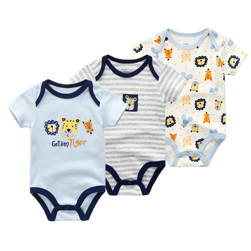 Thumbnail: 3 Pcs Short Sleeve Baby Boy Girl Bodysuits
