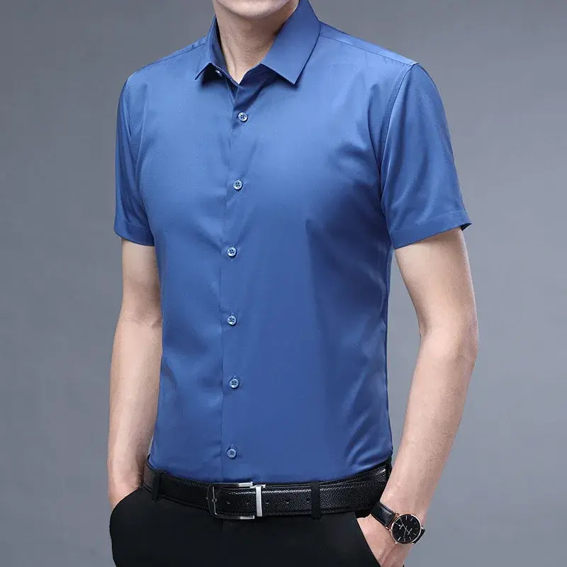 Thumbnail: Slim Fit Solid Color Long Sleeve Shirt for Men Wrinkle Resistant Wear
