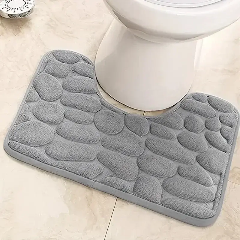 Thumbnail: U-Shaped Pebble Pattern Bathroom Mat – Anti-Slip, Water Absorbent, Polyester
