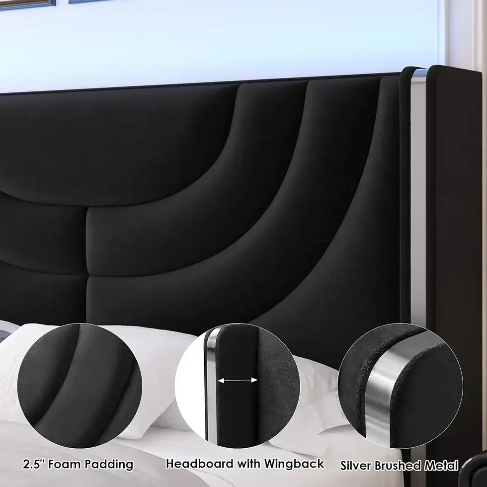 Thumbnail: King Size Velvet Upholstered LED Bed Frame with Wingback Headboard & 2 Storage