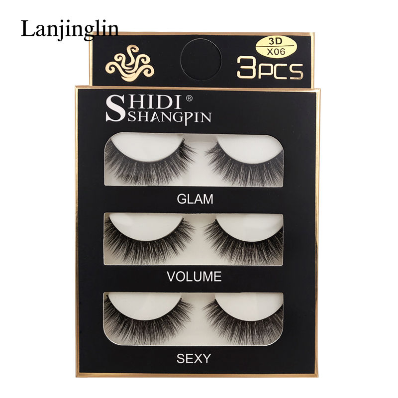 Thumbnail: Faux Cils 3 Pairs Soft Natural Long Wispy 3D Mink False Eyelashes