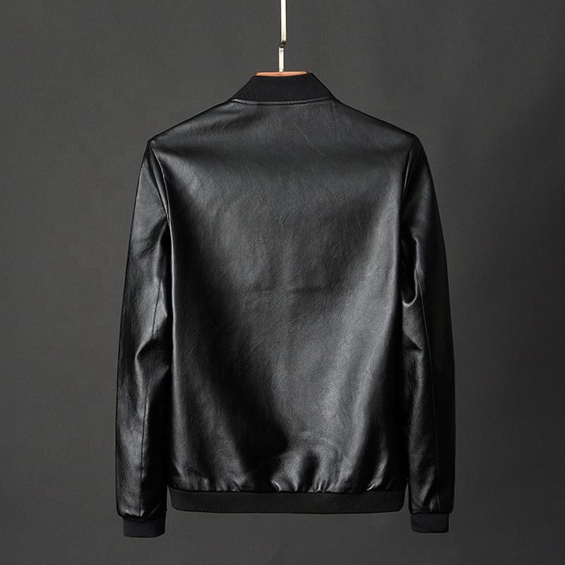Thumbnail: Plus Size Men’s Faux Leather Jacket Zipper Solid Color Autumn Winter Coat