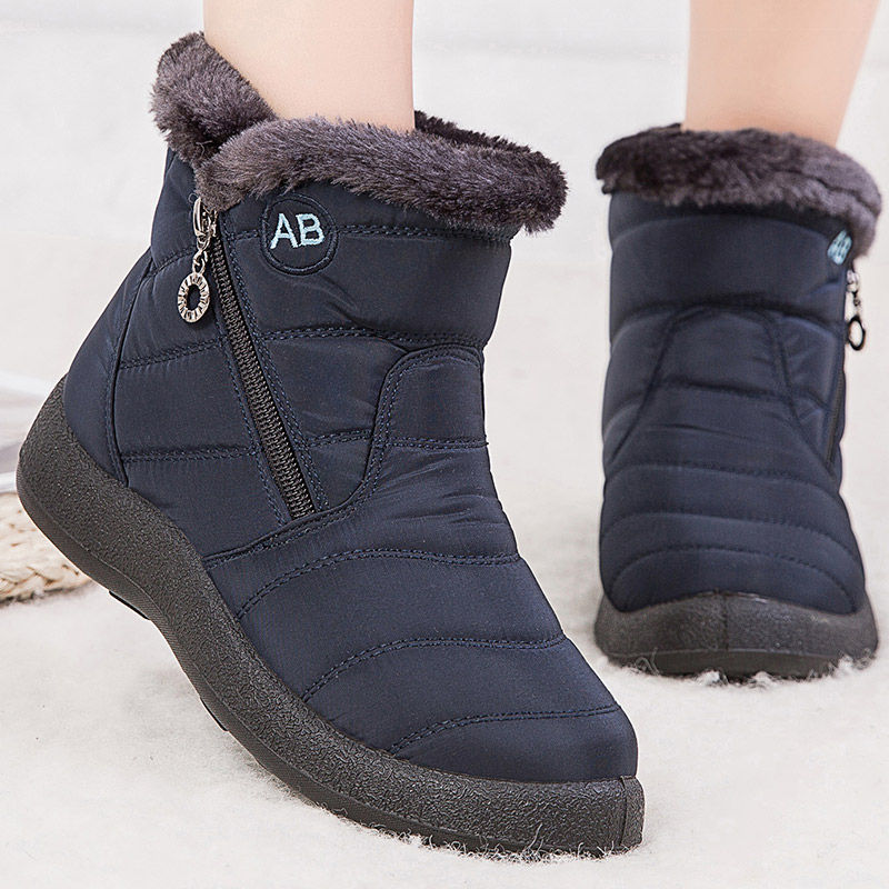 Thumbnail: Women's Low Heel Fur Lined Ankle Winter Boots Cozy Slip On Shoes