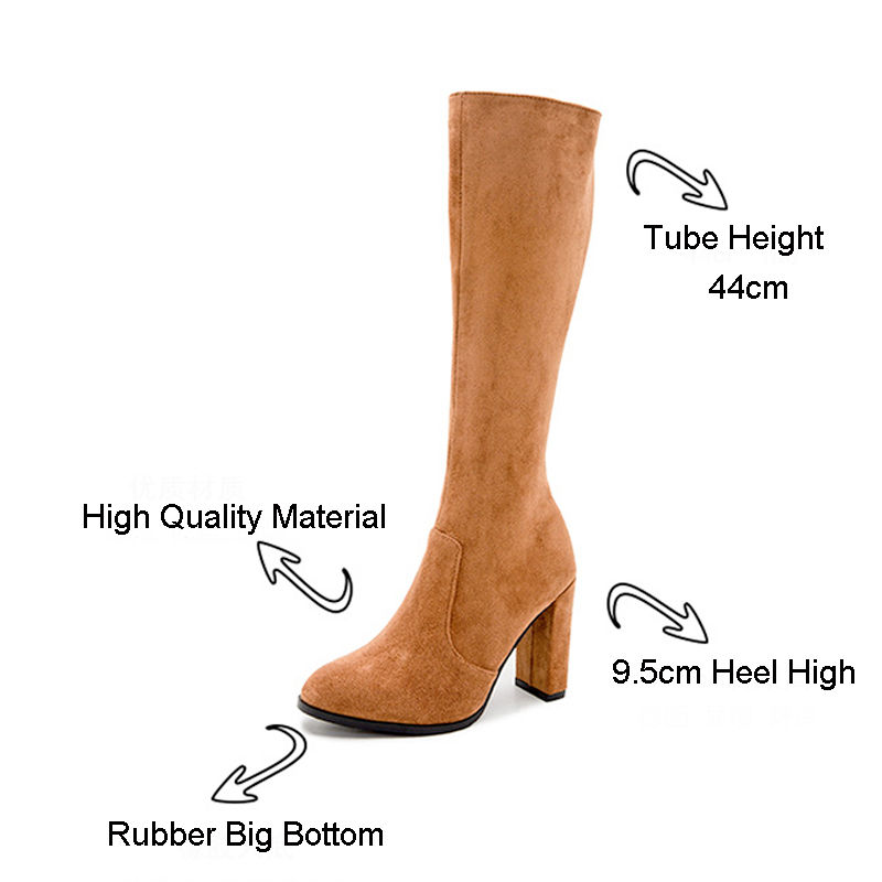 Thumbnail: Suede Knee High Boots Side Zip Chunky Heel Winter Fashion Shoes for Women