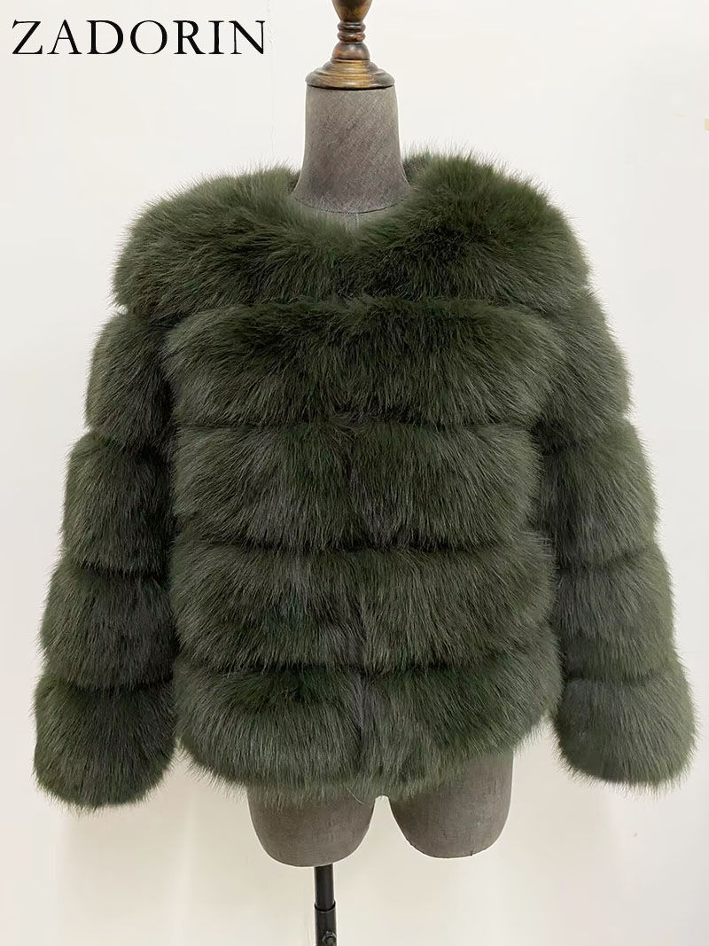 Thumbnail: Women’s Faux Fox Fur Patchwork Short Coat
