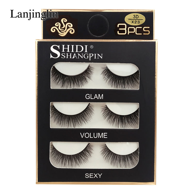 Thumbnail: Faux Cils 3 Pairs Soft Natural Long Wispy 3D Mink False Eyelashes