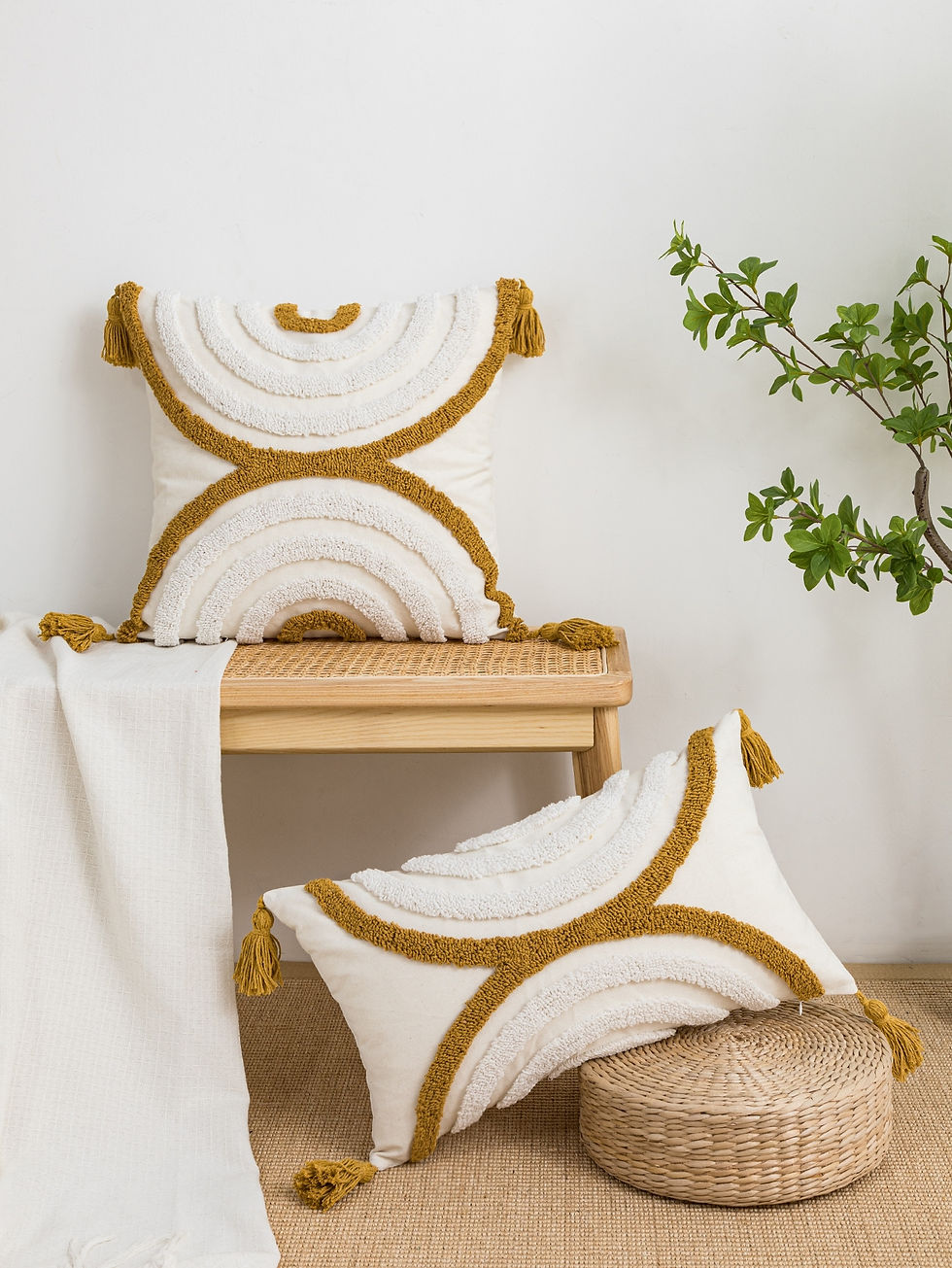 Thumbnail: Yellow Geometric Arc Pattern Cotton Sail Pillow Cover – Bohemian Style