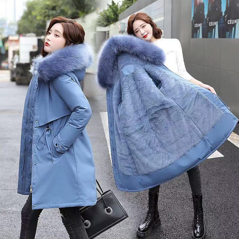 Thumbnail: Women Hooded Mid Length Spring Parka Thick Warm Drawstring Coat Jacket